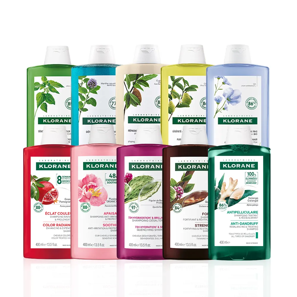 【KLORANE 蔻蘿蘭官方直營】植萃洗髮精400ml(養髮/控油/護色/修護/蓬鬆/涼感/全效/舒敏/抗屑/淨透/保濕)
