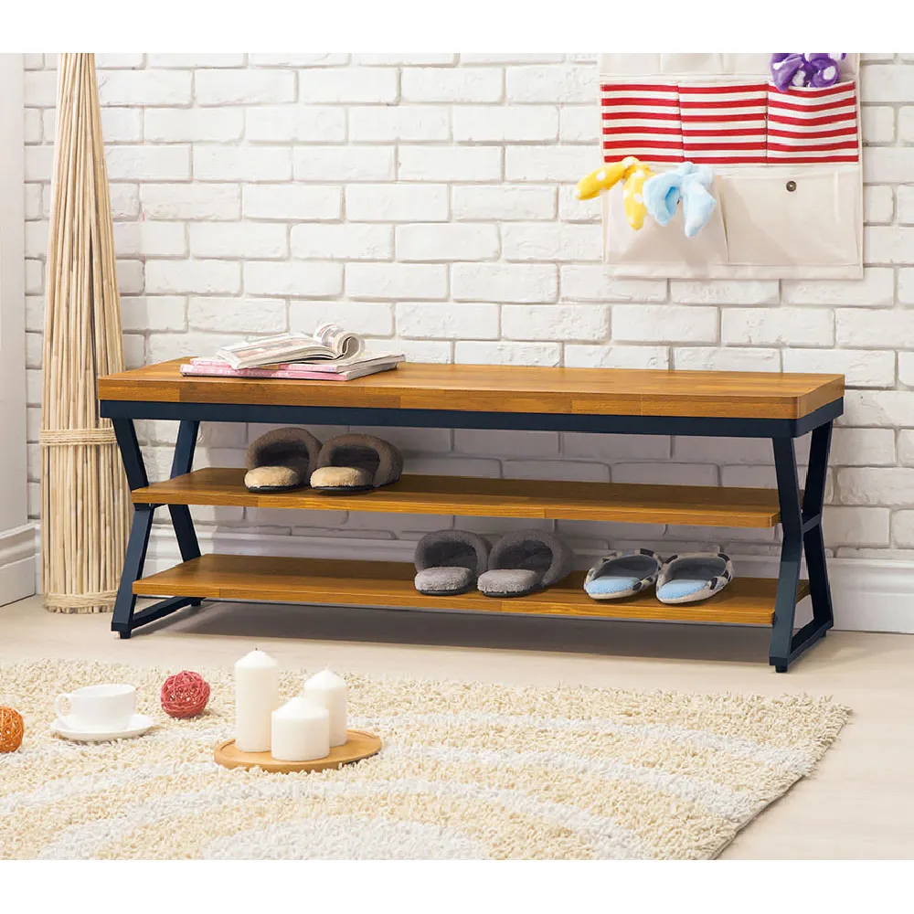 【ASSARI】4尺工業風木心板座鞋架(寬120x深35x高44cm)