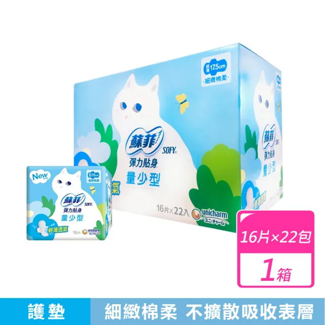 【Sofy 蘇菲】彈力貼身 藍-超薄量少衛生棉(17.5公分X16片X22包/箱)