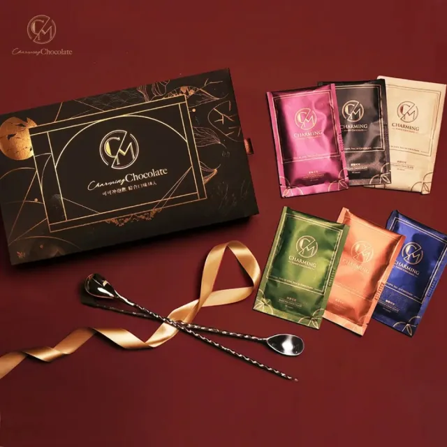 【Charming 喬名巧克力】綜合18入禮盒(附紙袋六口味各3;可可沖泡飲 原味/肉桂35g/堅果/咖啡/抹茶/薑糖30g)