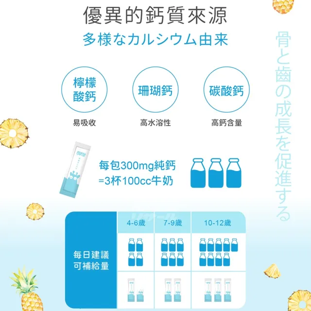 【小兒利撒爾】成長鈣鎂 兒童配方 3盒組 90包/盒(共270包 鳳梨口味)