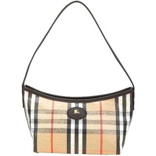 【BURBERRY 巴寶莉】Highlands 棉麻混紡格紋帆布迷你單肩包-沙色