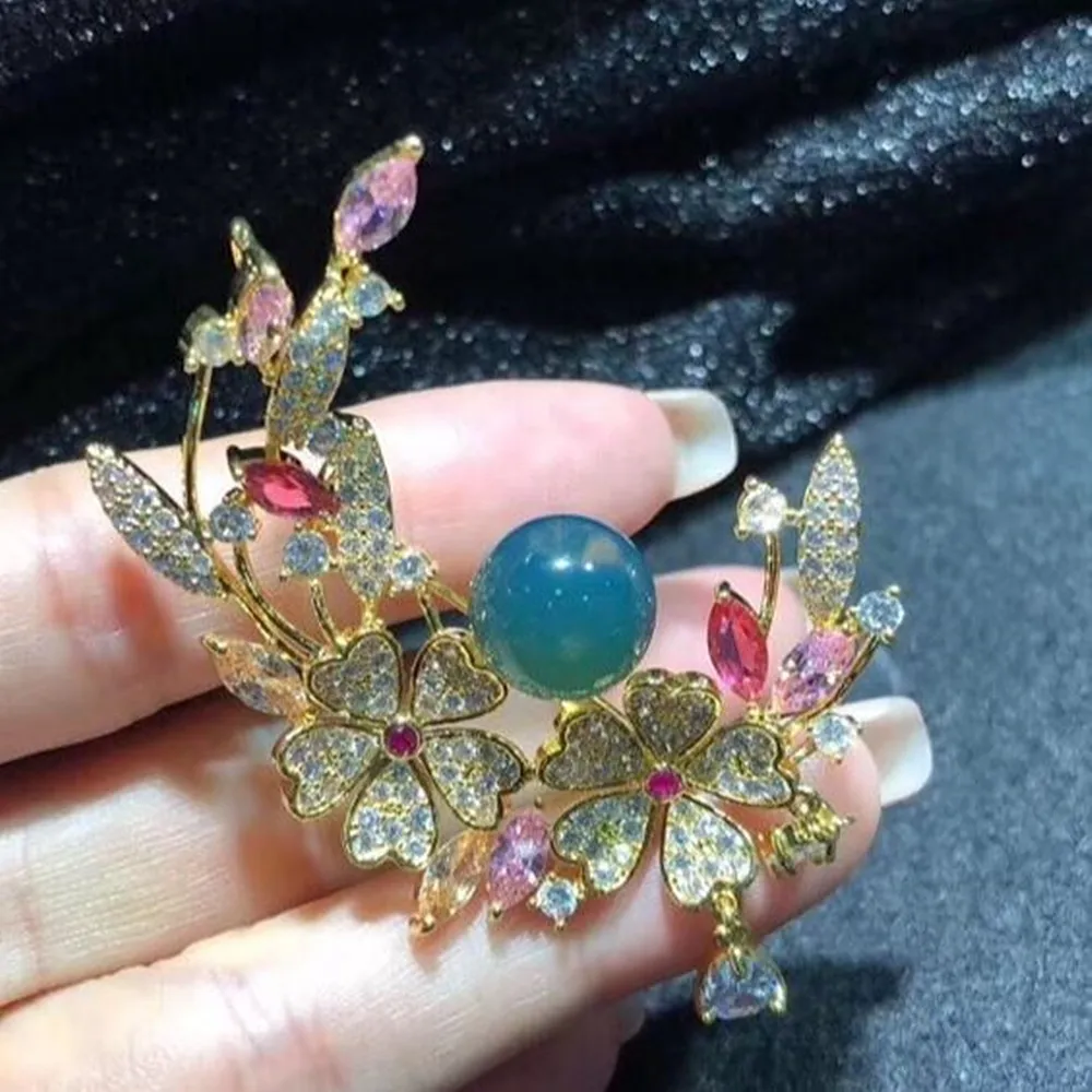 【Penny珮妮】墨西哥藍珀9mm 花朵10 鑲嵌 胸針吊墜兩用(生日禮物/母親節/送閨蜜/交換禮物/情人節/送女友)