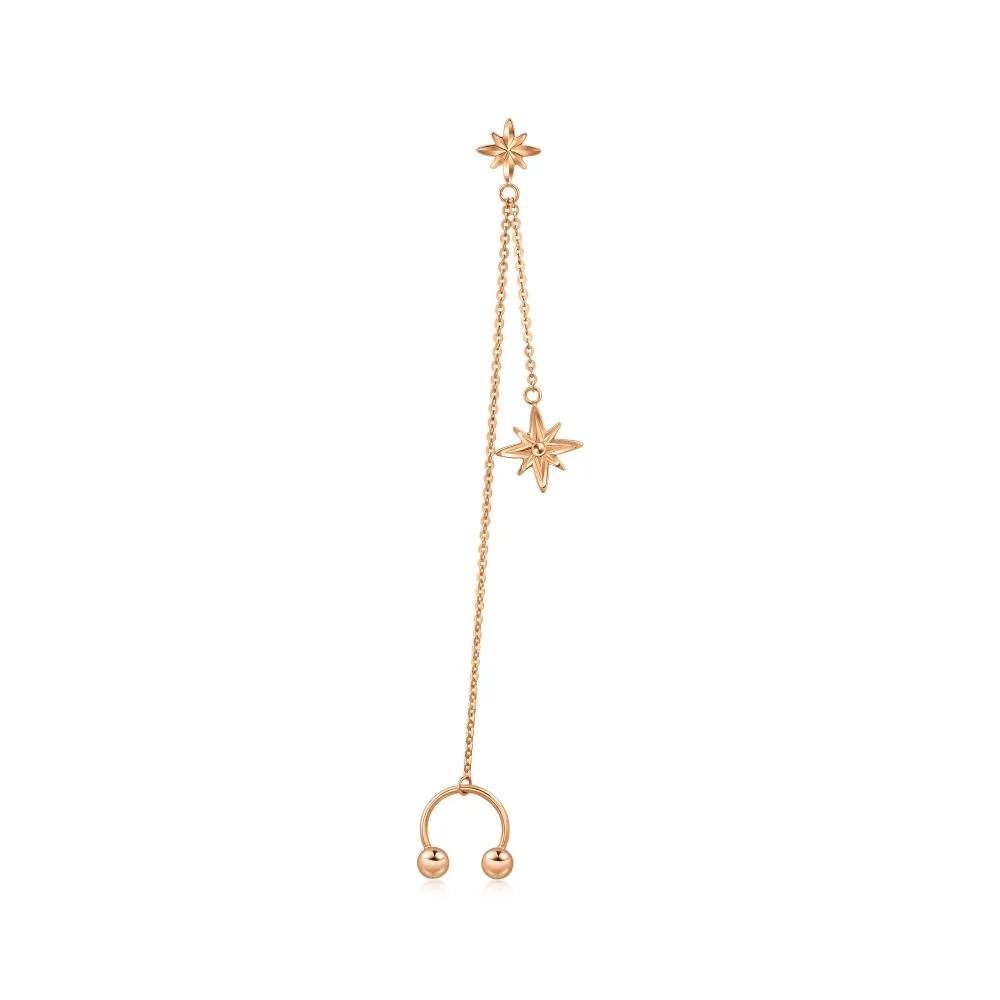 【點睛品】全18K 簡約芒星 18K玫瑰金耳骨夾耳環(單只)