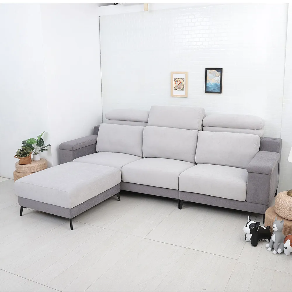 【ASSARI】L型荷普綠都輕柔貓抓布沙發(含89x83cm腳椅)