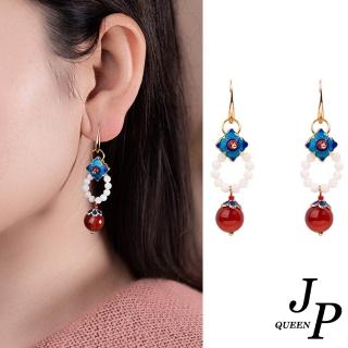 【Jpqueen】海上蓮花瑪瑙串珠鏤空垂墜耳環(金色)