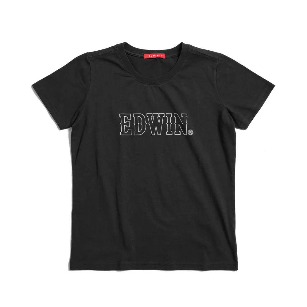 【EDWIN】女裝 人氣復刻款 3M反光LOGO短袖T恤(黑色)