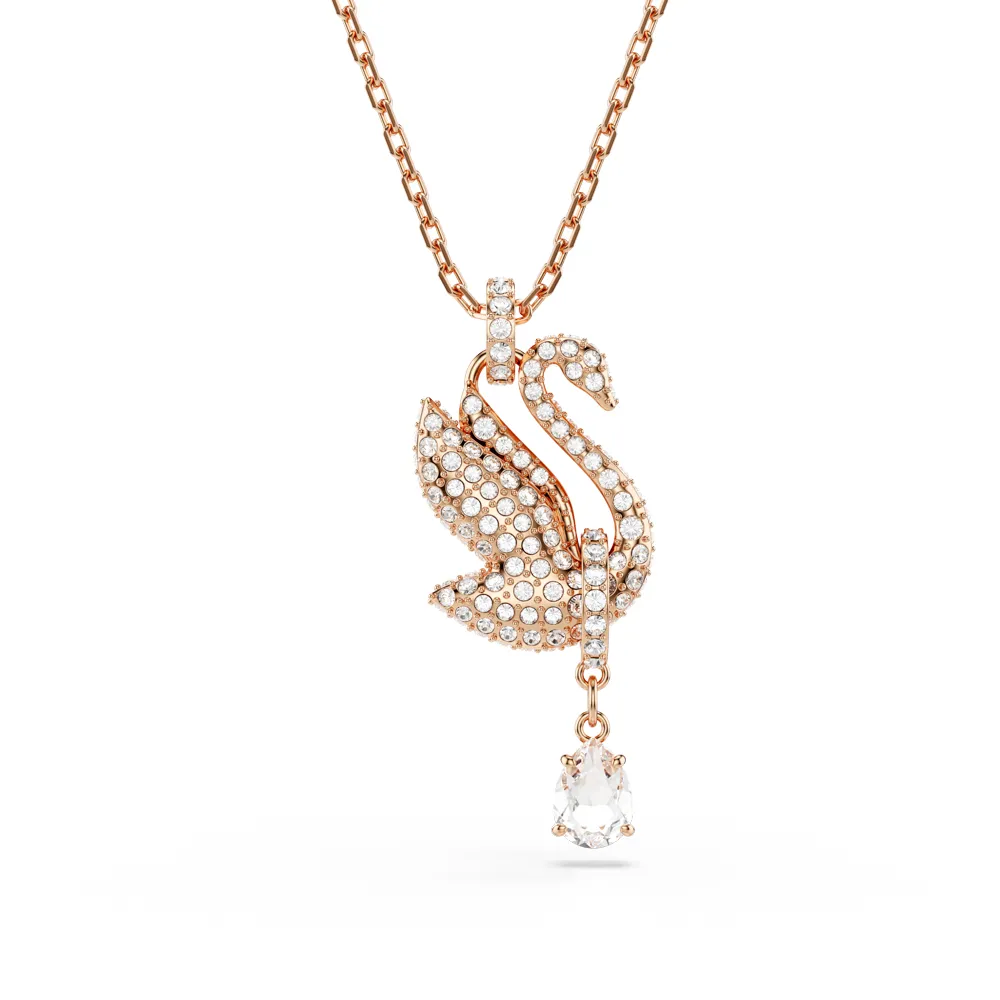【SWAROVSKI 施華洛世奇】官方直營 Swan 鏈墜 天鵝 白色 鍍玫瑰金色調 | 5714903