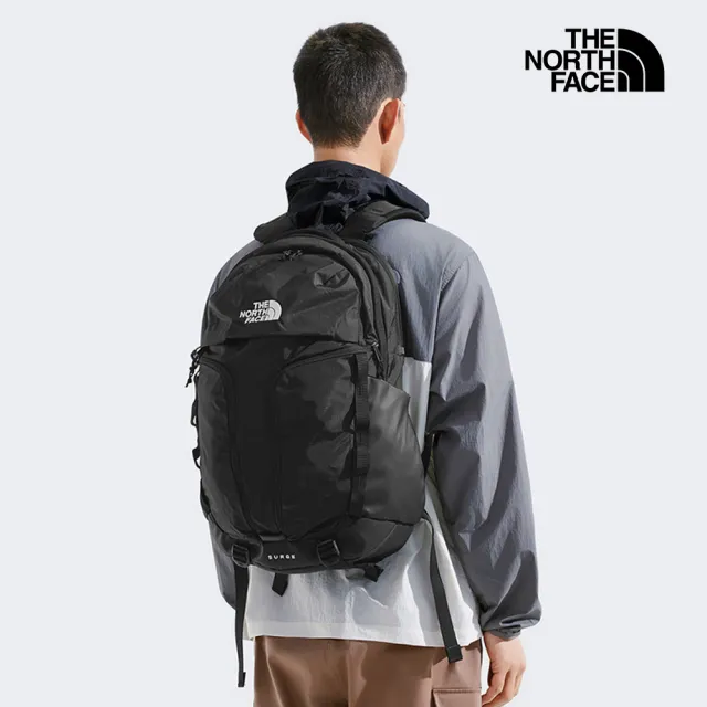 【The North Face】北面男女款黑色DWR防潑水舒適減壓休閒後背包|52SG4HF