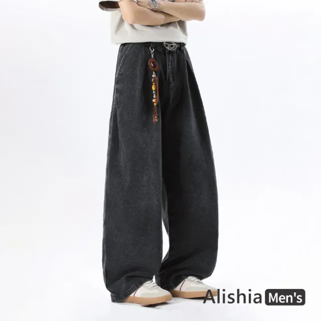 【Alishia】百搭修身打摺直筒男款丹寧褲 長褲 M-3XL (藍色/黑色)