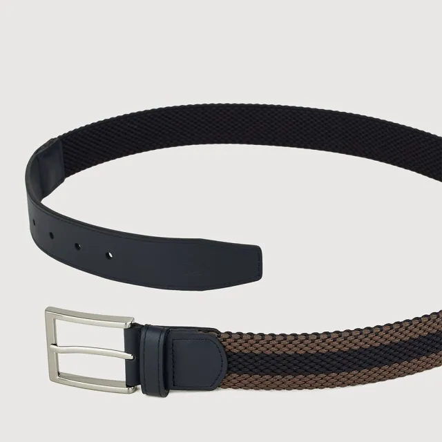 【BRAUN BUFFEL 德國小金牛】都會時尚 雙色編織伸縮皮帶-銀色(BF26B-WEG06342-SNK) 送禮推薦