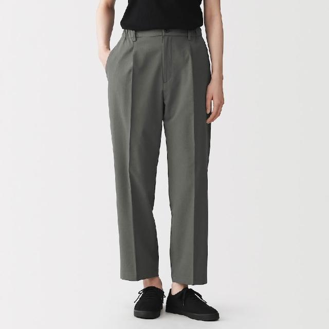 【MUJI 無印良品】女透氣彈性泡泡紗舒適錐形褲(深灰/黑色/淺綠/深藍)