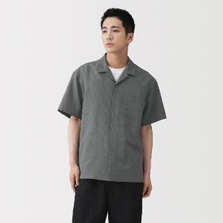 【MUJI 無印良品】男透氣彈性泡泡紗開領短袖襯衫(淺灰/灰白/黑色/暗藍)