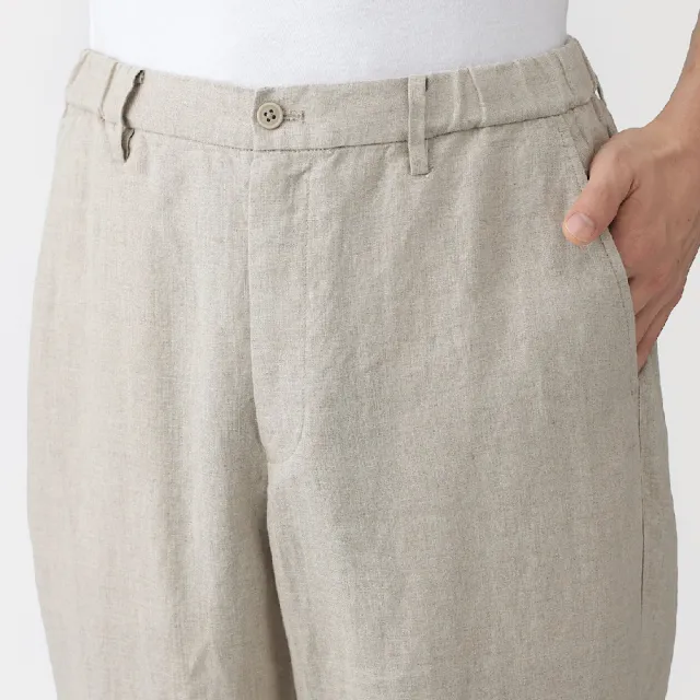 【MUJI 無印良品】男亞麻水洗錐形褲(黑色/原色/深藍)