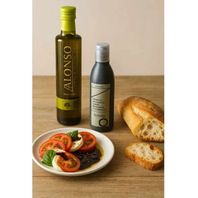 【Alonso】特級初榨橄欖油 500ml + Tondo 傳統巴薩米克醋膏 250ml(自然釀造•料理提味首選)雙11