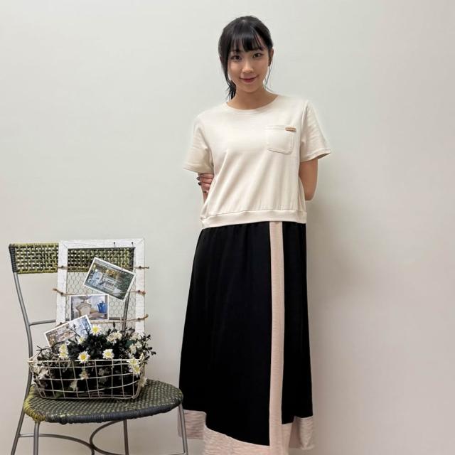 【Hana Mokuba】花木馬日系女裝圓領休閒拼接・層次剪裁洋裝