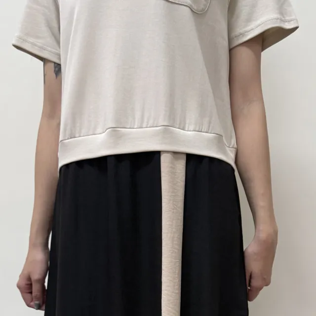 【Hana Mokuba】花木馬日系女裝圓領休閒拼接・層次剪裁洋裝