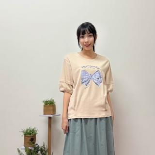 【Hana Mokuba】花木馬日系女裝圓領蝴蝶結印花・造型袖上衣