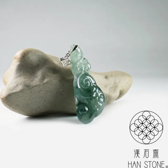 【漢石齋】天然翡翠A貨 靈猴獻瑞玉佩吊墜 冰種飄花(20*51*6mm)