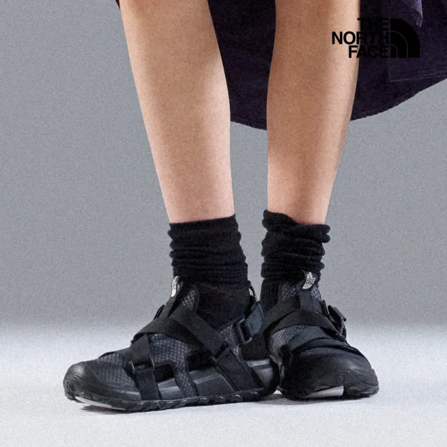 【The North Face】北面男女款黑色魔鬼氈調節抓地涼鞋｜8G6NKX7
