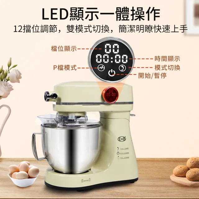 億貝斯特 智能7L桌上型廚師機 全自動揉麵/打蛋/打發奶油/行星攪拌/12檔變速/大容量/烘焙攪拌機