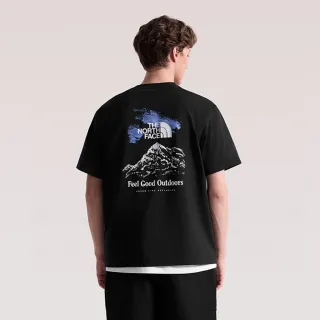 【The North Face】北面男女款黑色FLASHDRY速乾戶外印花短袖T恤｜8M7AHE9
