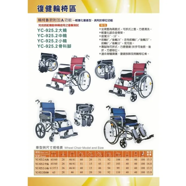 【海夫健康生活館】頤辰醫療 24吋輪椅 輪椅B款 附加A功能 鋁合金/大輪/骨科腳/復健式 (YC-925.2)