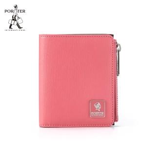 【PORTER INTERNATIONAL】復古品味MORI雙折零錢短夾(玫瑰粉)
