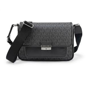 【Michael Kors】中小型-BRADSHAW滿版LOGO翻蓋肩背包35S5S2BM8B(黑灰)