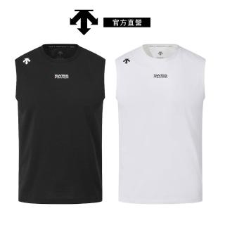 【DESCENTE】迪桑特 男士 彈性無袖運動背心(黑色/白色)