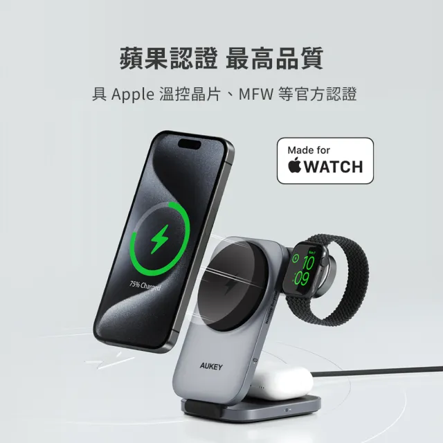 【AUKEY】LC-MC312 MagFusion Z Qi2 三合一磁吸折疊式旅行無線充電器(全台首款 雙重認證)