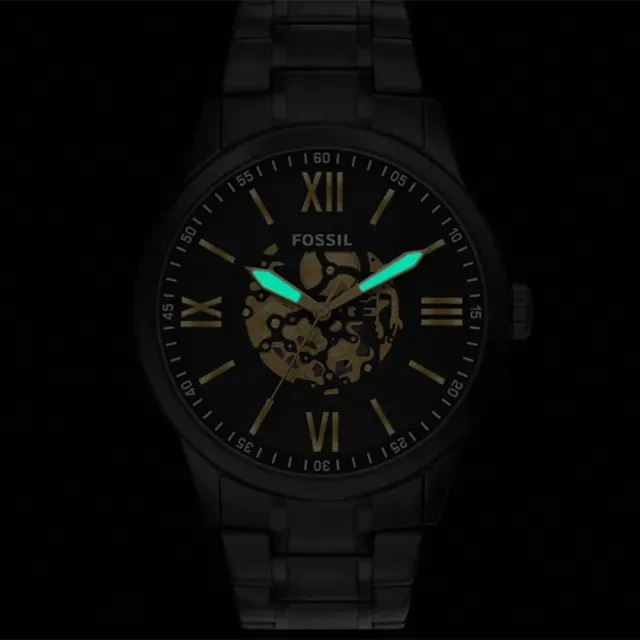 【FOSSIL】Flynn 時尚機械花紋面盤大錶徑石英手錶-金x黑/48mm 送禮 禮物 推薦(BQM7130)