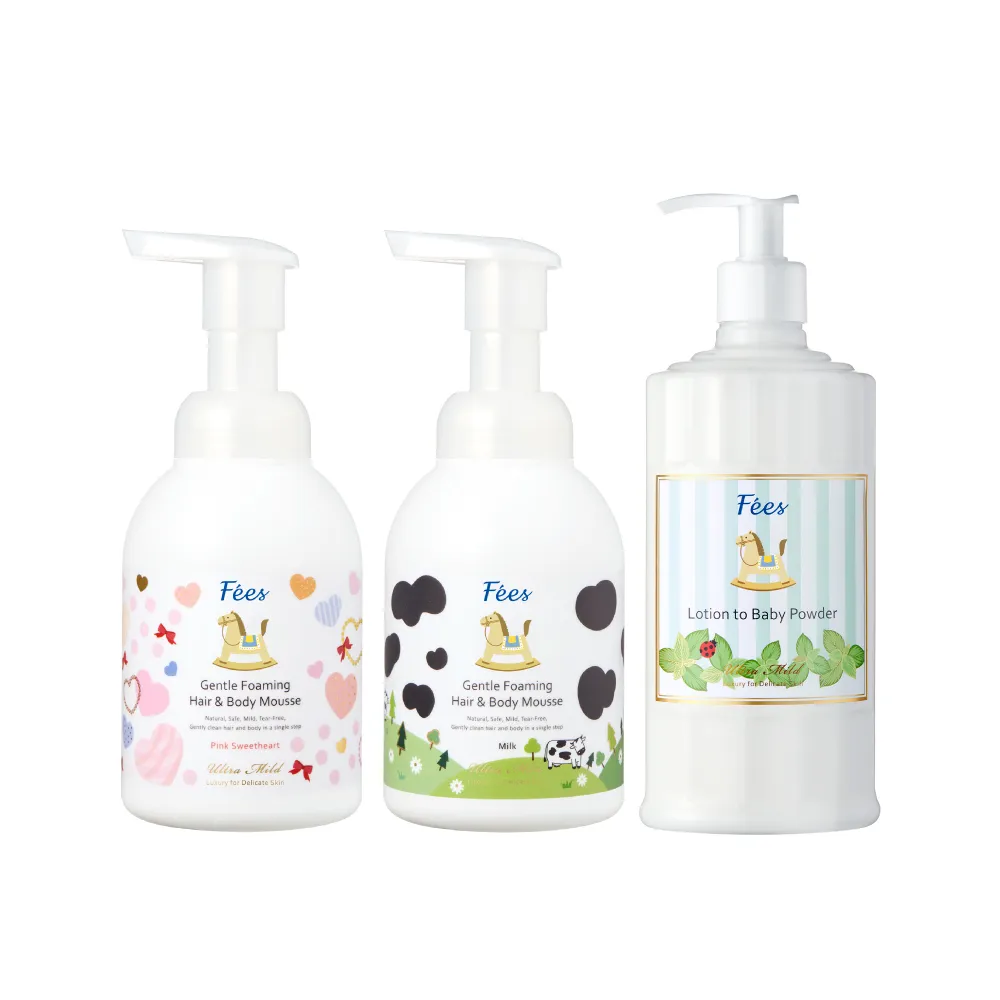 【Fees 法緻】嬰兒洗髮沐浴泡泡400ml-2入+嬰兒爽身乳液300ml