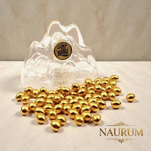 (NAURUM)黃金金豆純金金蛋0.05錢10入組附贈精美琉璃招財進寶收納瓶