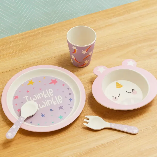 【Sunnylife】環保竹纖維兒童餐具5件組(彌月禮盒學習餐具杯盤碗叉湯匙)