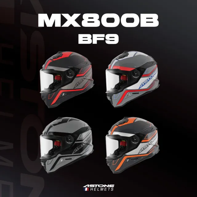 【ASTONE】官方直營-MX800B BF9 彩繪款 全罩式安全帽(平黑/紅 黑銀/橘 水泥灰/黑 水泥灰/紅)