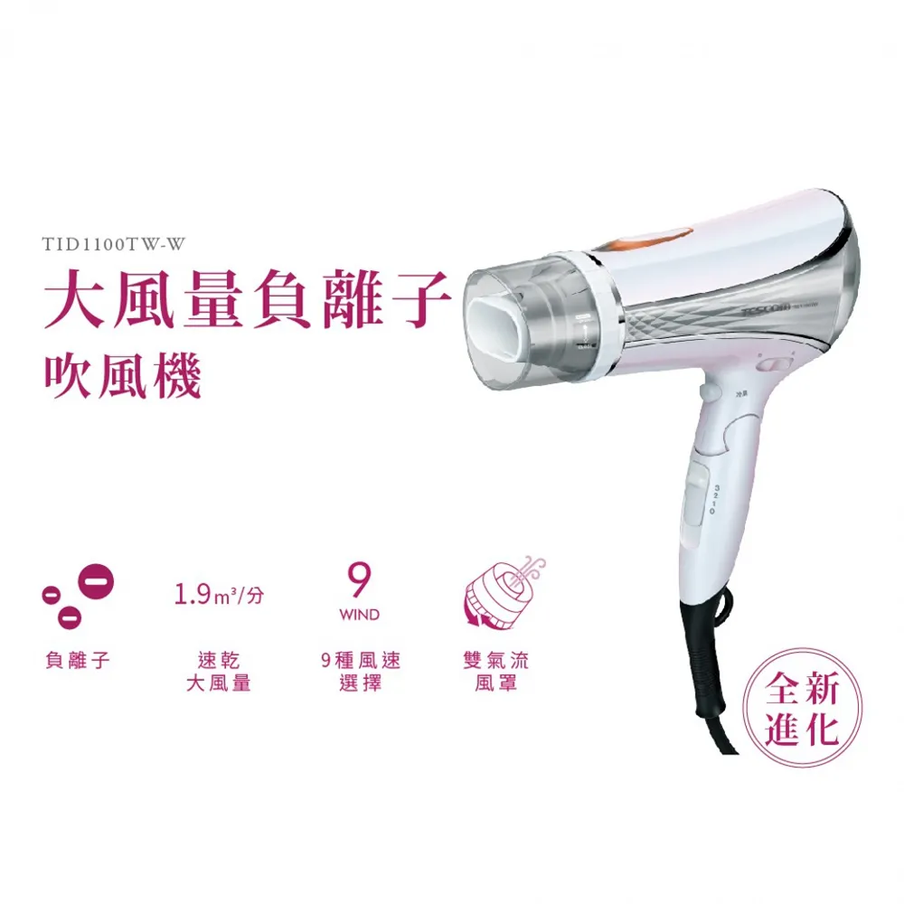 【TESCOM】官方直營 高效速乾負離子吹風機  TID1100TW