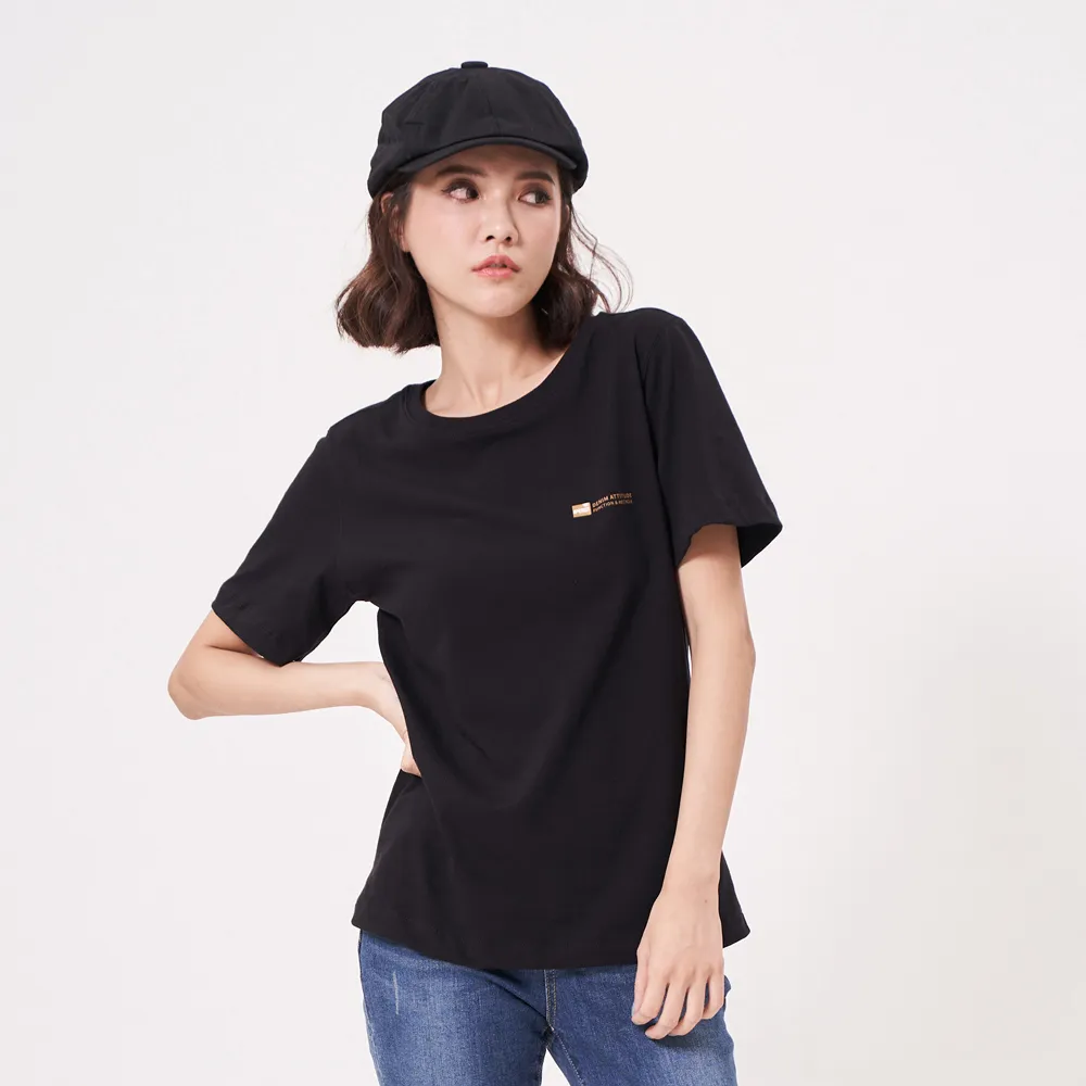 【5th STREET】女裝 短t 短袖 上衣 t恤 TEE 有機棉 循環 logo 黑色(570932)