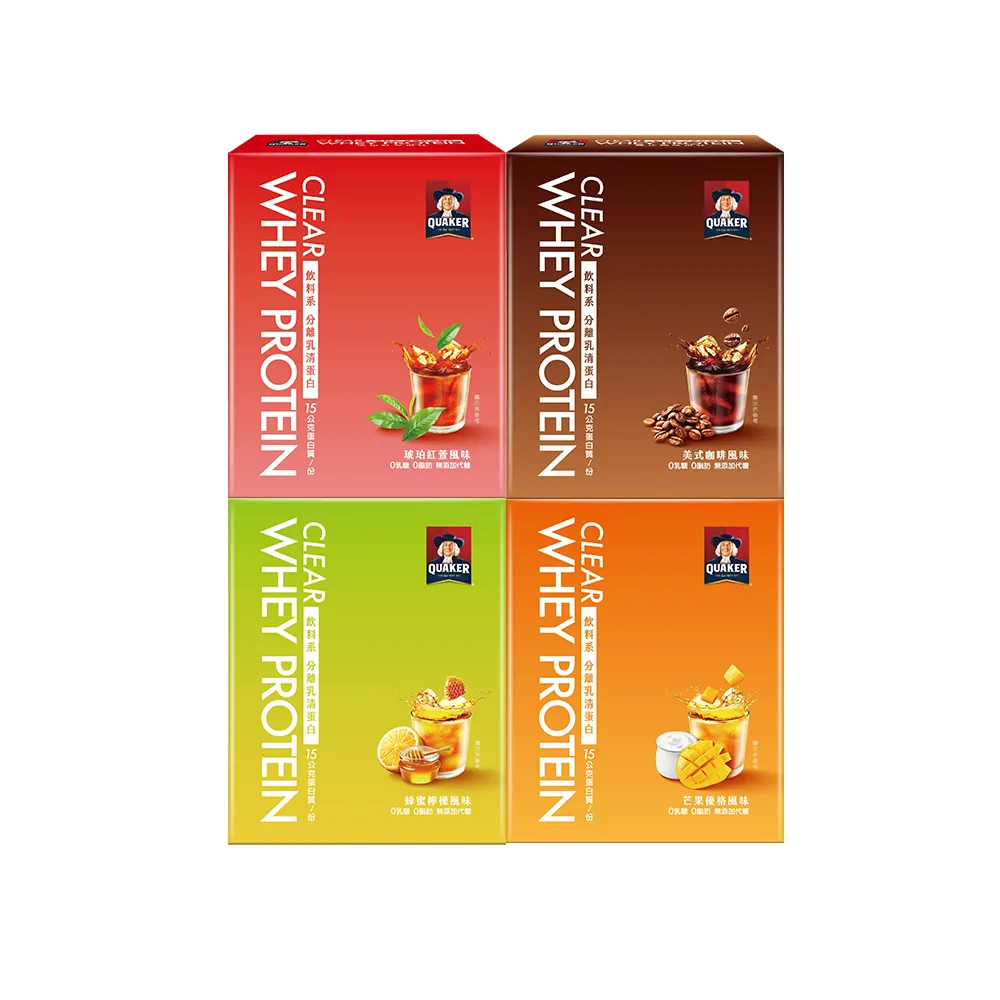 【QUAKER 桂格】飲料系分離乳清蛋白粉5入/盒-口味任選(琥珀紅萱/美式咖啡/蜂蜜檸檬/芒果優格)