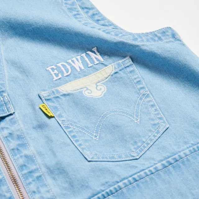 【EDWIN】男裝 白沙屯媽祖香燈腳牛仔背心(拔淺藍)