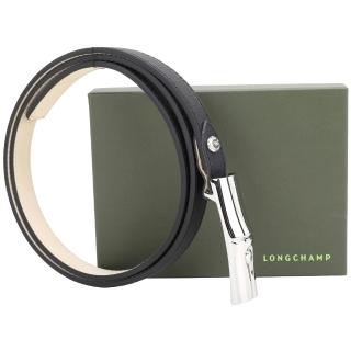 【LONGCHAMP】LE ROSEAU 竹節釦荔紋牛皮細版腰帶-20mm/黑色