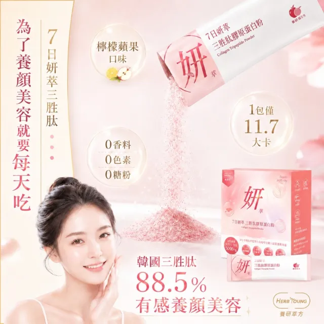 【Herbyoung 養研萃方】7日妍萃 三胜肽 膠原蛋白粉 30包/盒(輕奢美妍 韓國女生最愛三胜肽)