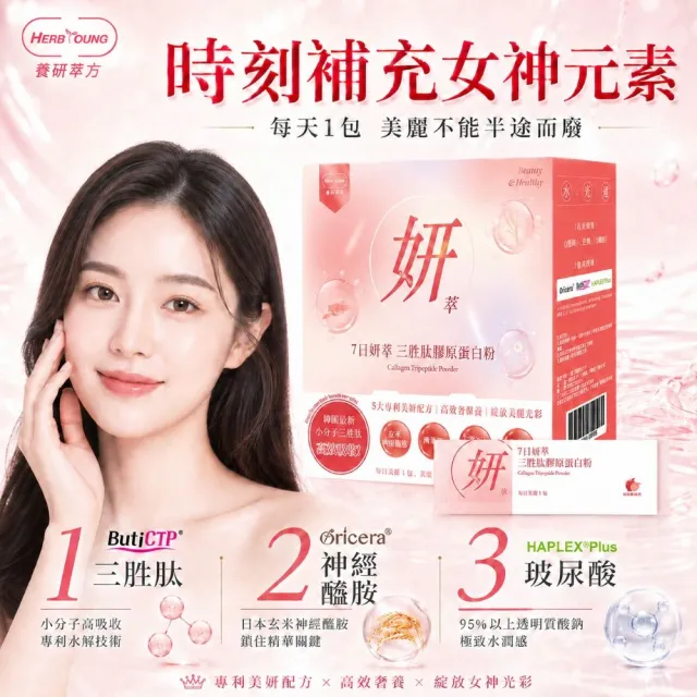 【Herbyoung 養研萃方】7日妍萃 三胜肽 膠原蛋白粉 30包/盒(輕奢美妍 韓國女生最愛三胜肽)