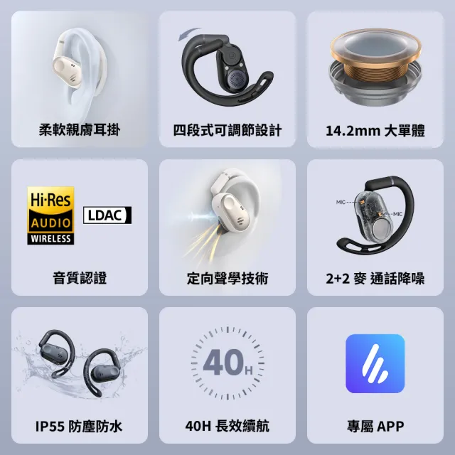 【EDIFIER】Comfo Flex 開放式真無線藍牙耳機(通話降噪 Hi-Res 認證)