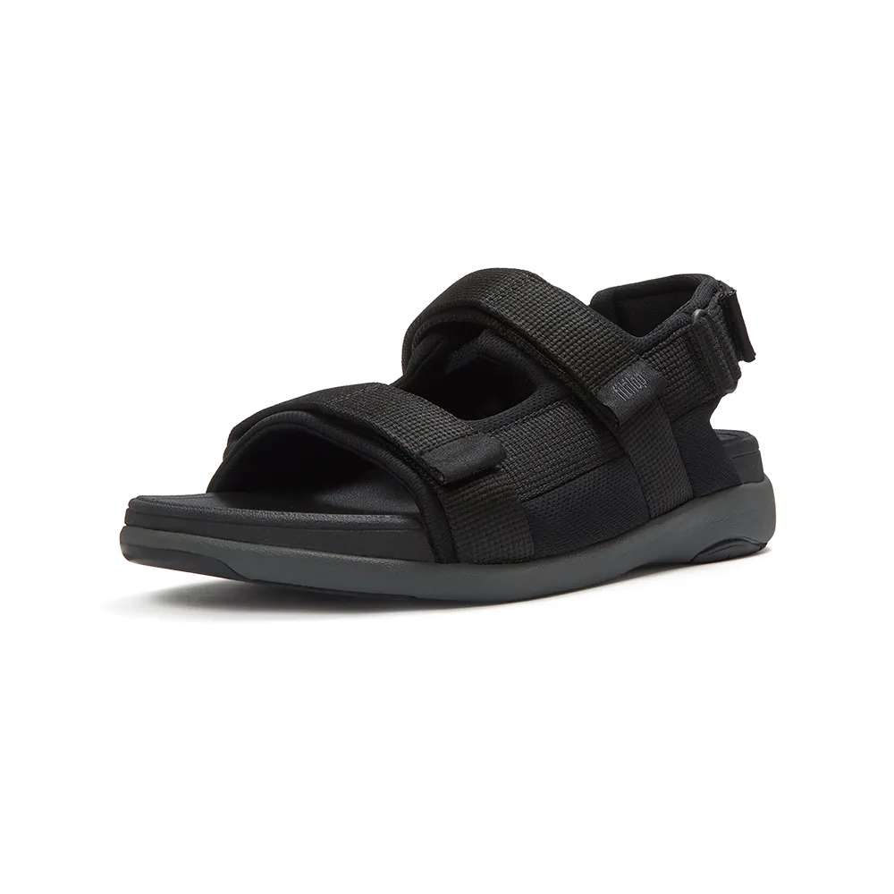 【FitFlop】F-MODE GO MENS可調式軟墊織帶後帶涼鞋-男(黑色)