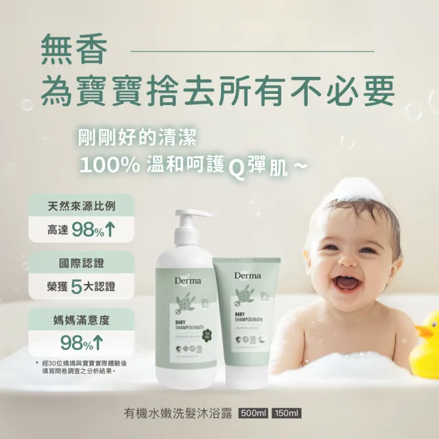 【Derma 丹麥德瑪】寶寶有機水嫩洗髮沐浴露 150ml(寶寶沐浴、嬰兒沐浴)
