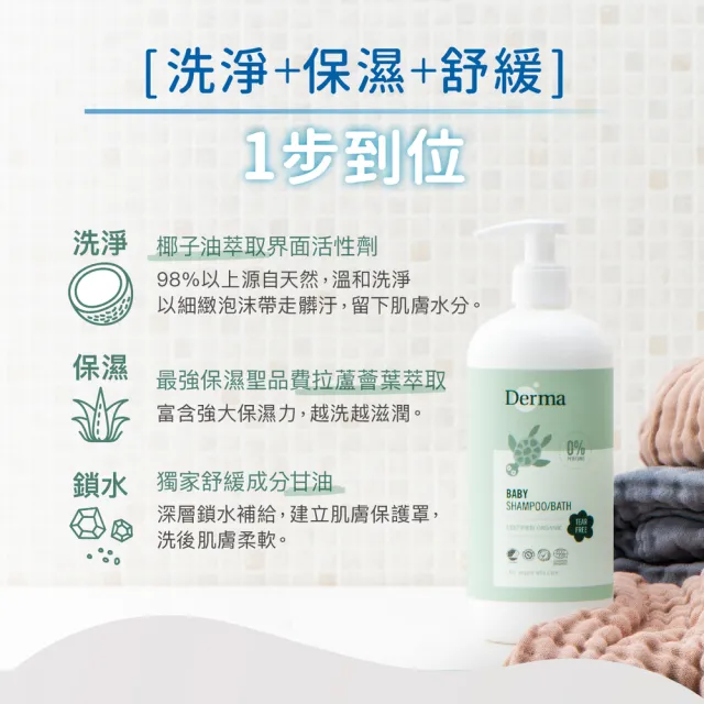 【Derma 丹麥德瑪】寶寶有機水嫩洗髮沐浴露 150ml(寶寶沐浴、嬰兒沐浴)