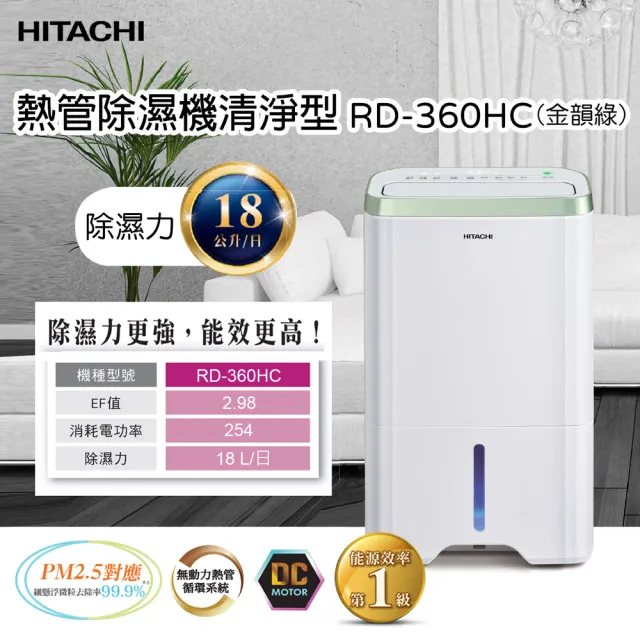 HITACHI 日立 RD-360HC 18L 清淨型除濕機完整產品圖