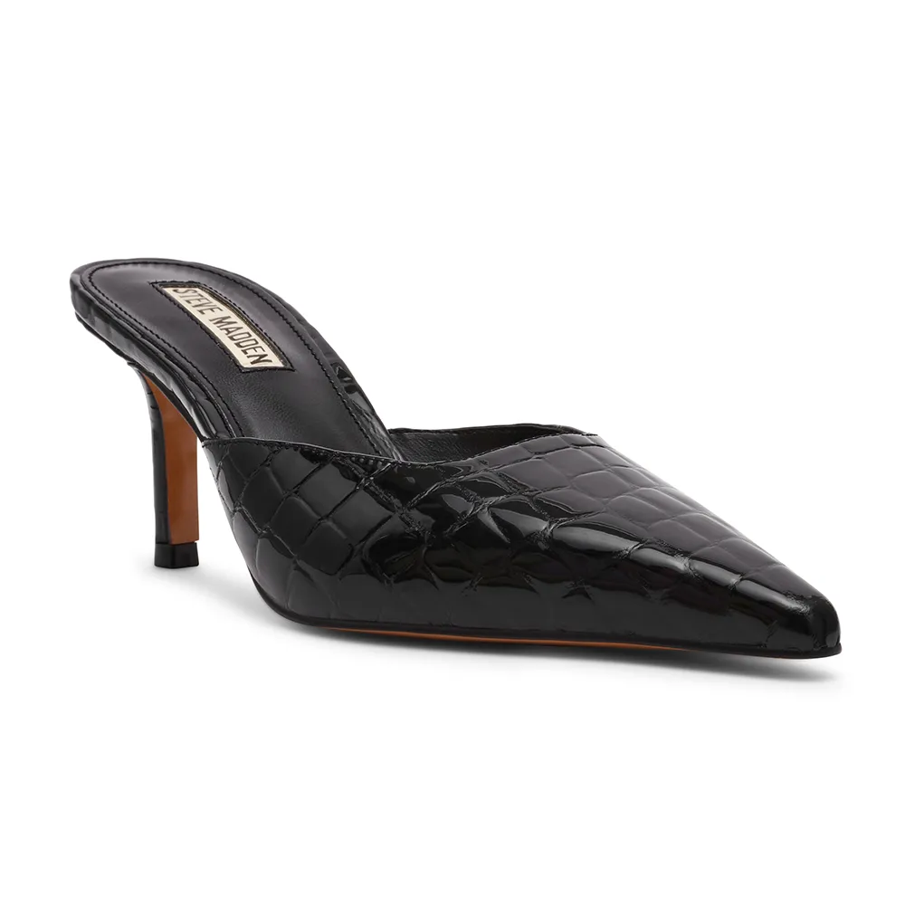 【steve madden】鱷魚皮前包尖頭涼跟鞋 ALEXI(黑色)
