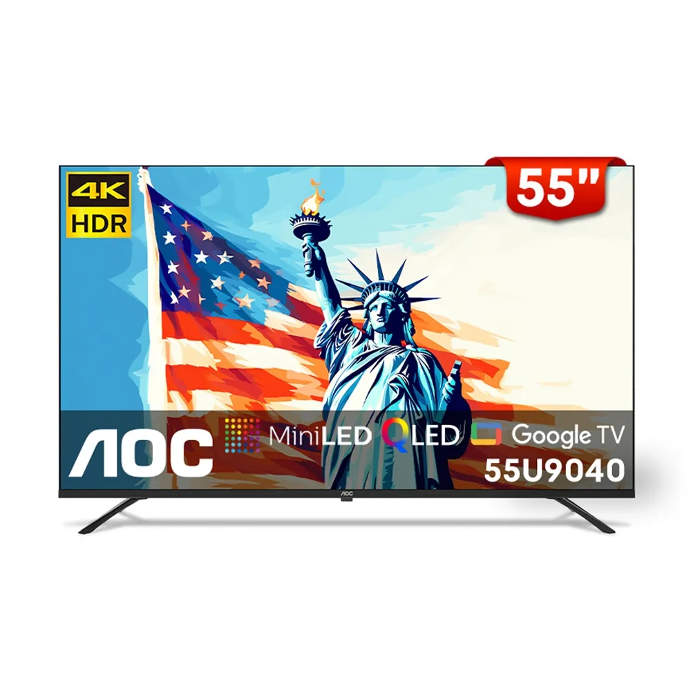 【AOC】家電快配★55型 4K QD MiniLED Google TV 量子點智慧顯示器(55U9040)